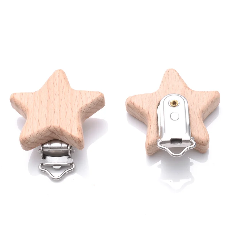 5Pcs Wooden Pacifier Clip Beech Wooden Animal Natural Dummy Clip DIY Baby Pacifier Chain Teether Toys Accessories BPA Free