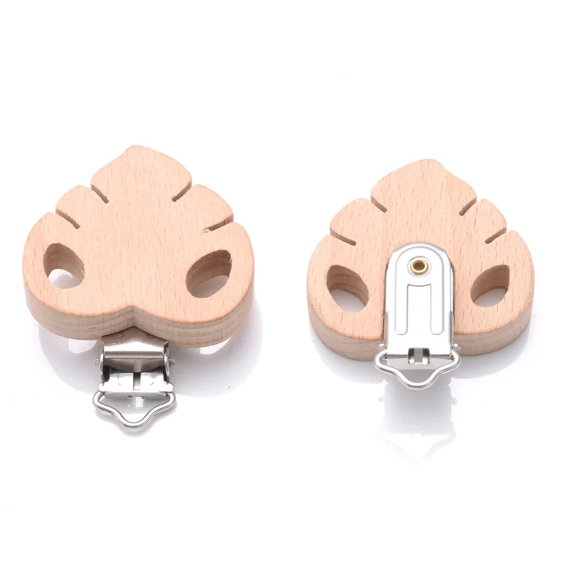 5Pcs Wooden Pacifier Clip Beech Wooden Animal Natural Dummy Clip DIY Baby Pacifier Chain Teether Toys Accessories BPA Free
