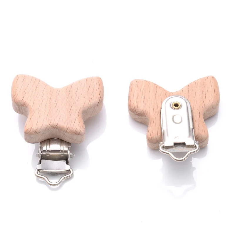 5Pcs Wooden Pacifier Clip Beech Wooden Animal Natural Dummy Clip DIY Baby Pacifier Chain Teether Toys Accessories BPA Free