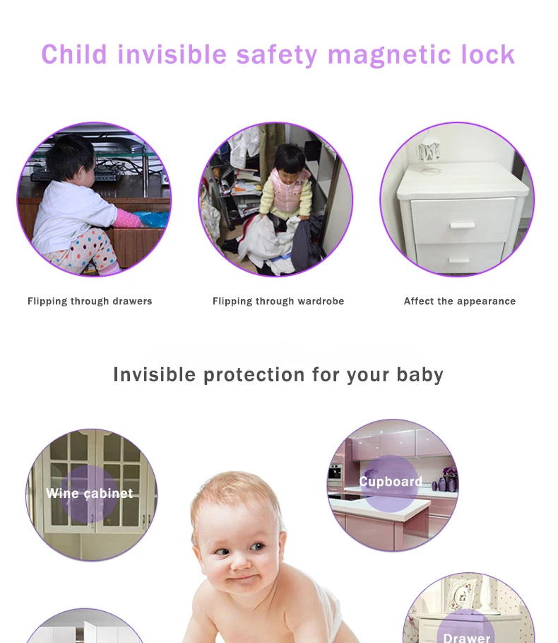 Baby Safety Lock Invisible Lock Kids Security Drawer Latch Cabinet Door Magnetic Child Safety Lock Limiter  Children Protection