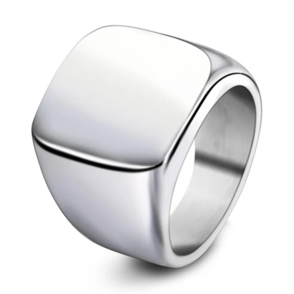 Free Engrave New Silver/Gold/Black/Blue Square Big Width Signet Rings For Men Ring Titanium Steel Jewelry