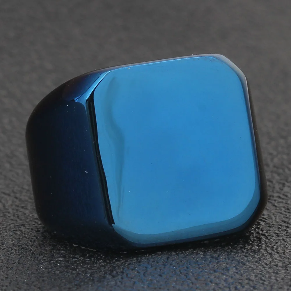 Free Engrave New Silver/Gold/Black/Blue Square Big Width Signet Rings For Men Ring Titanium Steel Jewelry