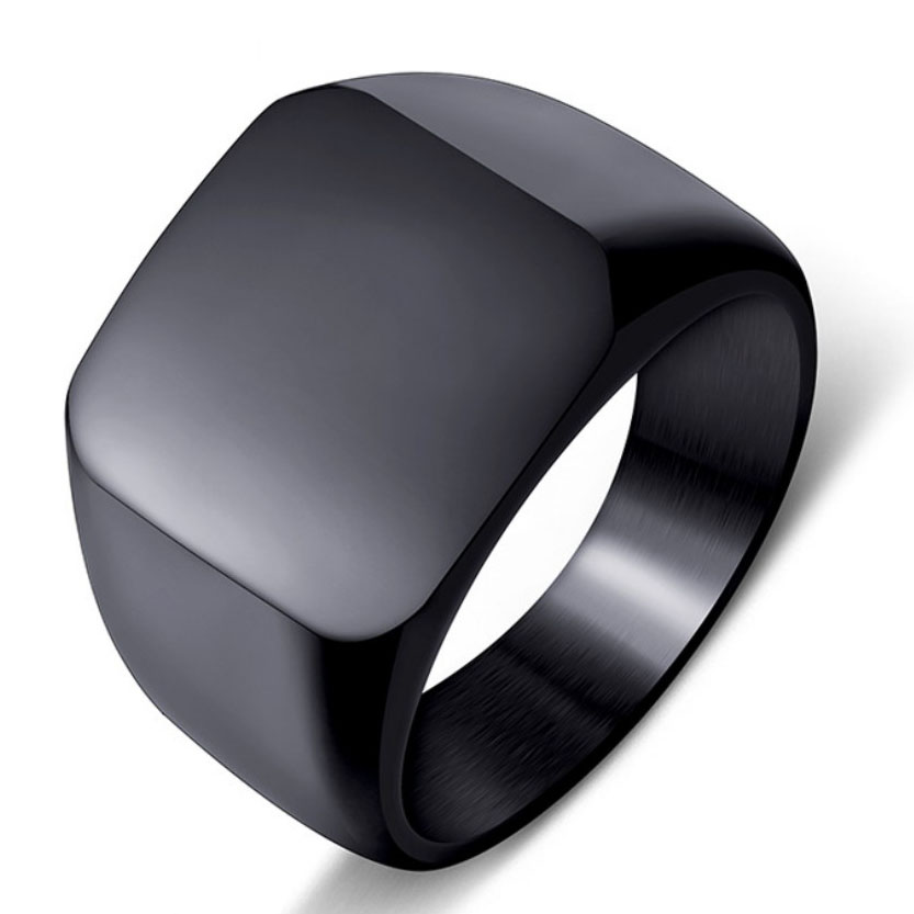 Free Engrave New Silver/Gold/Black/Blue Square Big Width Signet Rings For Men Ring Titanium Steel Jewelry