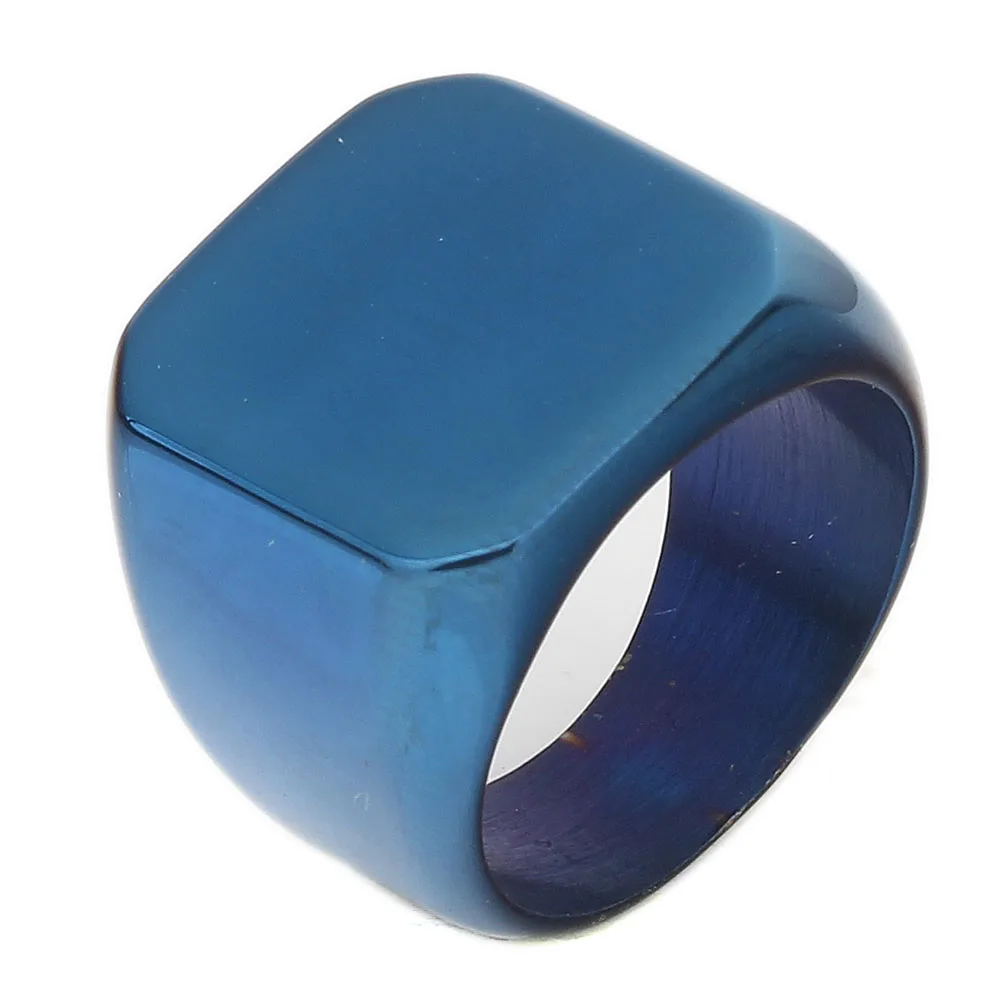 Free Engrave New Silver/Gold/Black/Blue Square Big Width Signet Rings For Men Ring Titanium Steel Jewelry