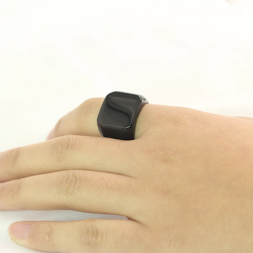 Free Engrave New Silver/Gold/Black/Blue Square Big Width Signet Rings For Men Ring Titanium Steel Jewelry