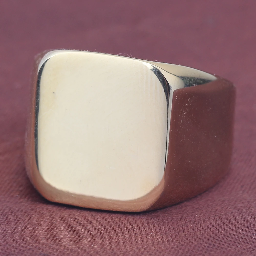 Free Engrave New Silver/Gold/Black/Blue Square Big Width Signet Rings For Men Ring Titanium Steel Jewelry