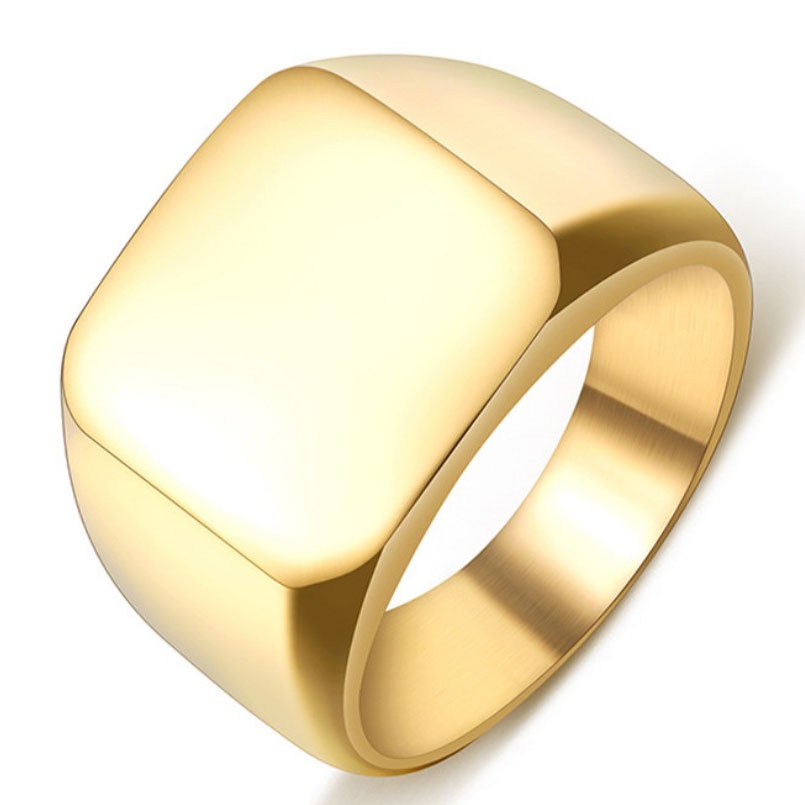 Free Engrave New Silver/Gold/Black/Blue Square Big Width Signet Rings For Men Ring Titanium Steel Jewelry