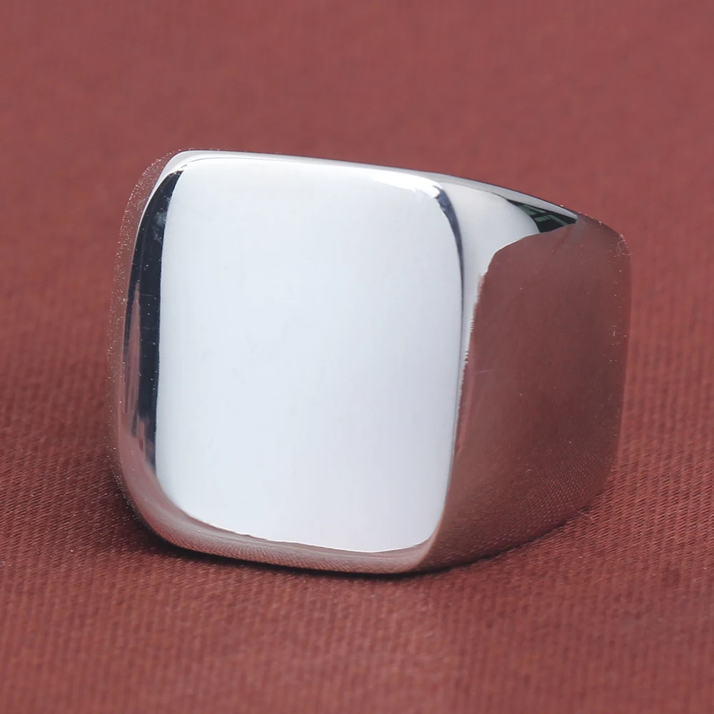 Free Engrave New Silver/Gold/Black/Blue Square Big Width Signet Rings For Men Ring Titanium Steel Jewelry