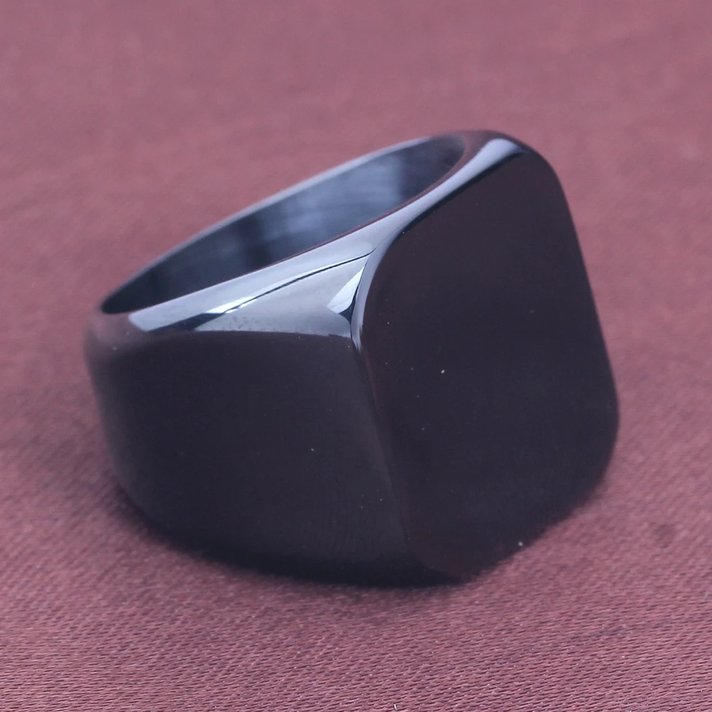 Free Engrave New Silver/Gold/Black/Blue Square Big Width Signet Rings For Men Ring Titanium Steel Jewelry