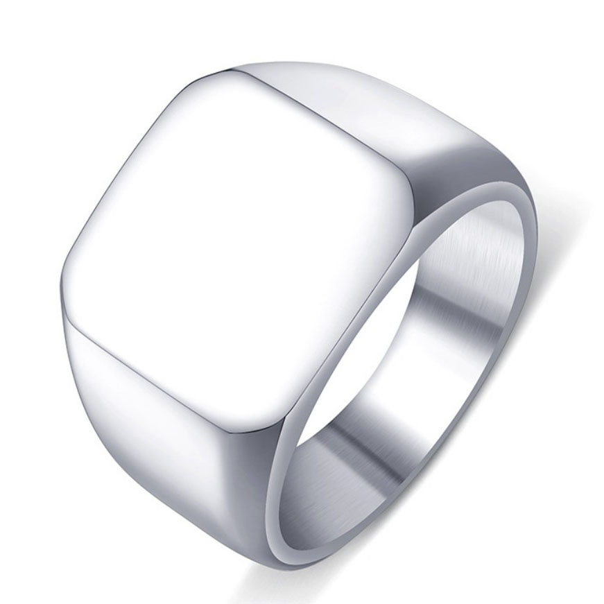 Free Engrave New Silver/Gold/Black/Blue Square Big Width Signet Rings For Men Ring Titanium Steel Jewelry