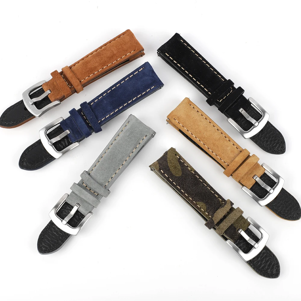 Suede Leather Watch Strap 18mm 19mm 20mm 22mm Band Vintage Handmade Watchband Grey Brown Replacement Belts For Watch Accessories