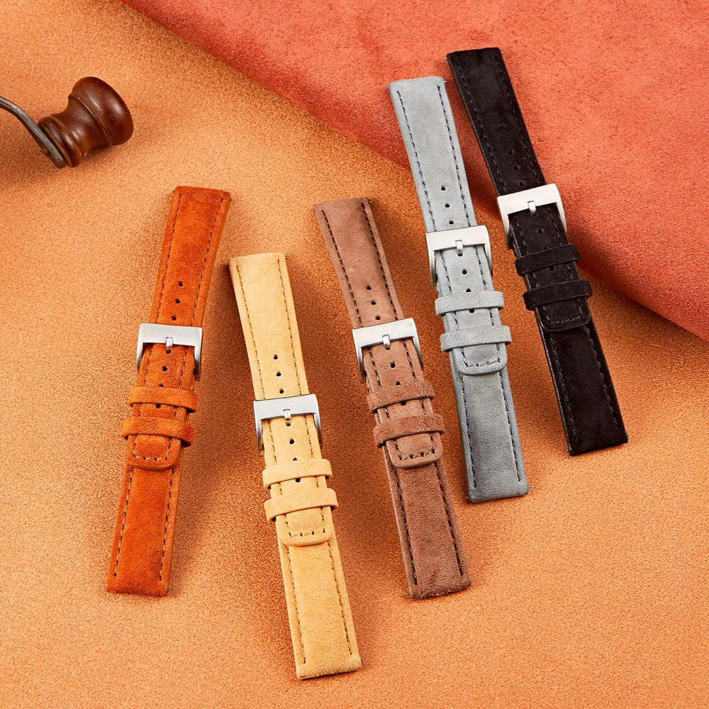 Suede Leather Watch Strap 18mm 19mm 20mm 22mm Band Vintage Handmade Watchband Grey Brown Replacement Belts For Watch Accessories