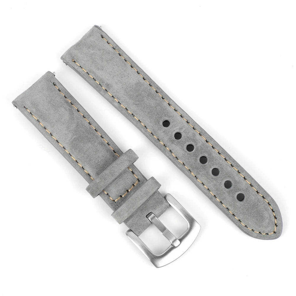 Suede Leather Watch Strap 18mm 19mm 20mm 22mm Band Vintage Handmade Watchband Grey Brown Replacement Belts For Watch Accessories