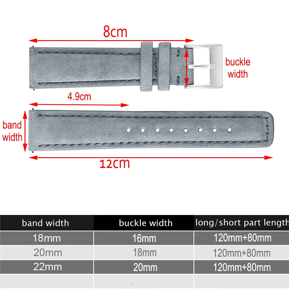 Suede Leather Watch Strap 18mm 19mm 20mm 22mm Band Vintage Handmade Watchband Grey Brown Replacement Belts For Watch Accessories
