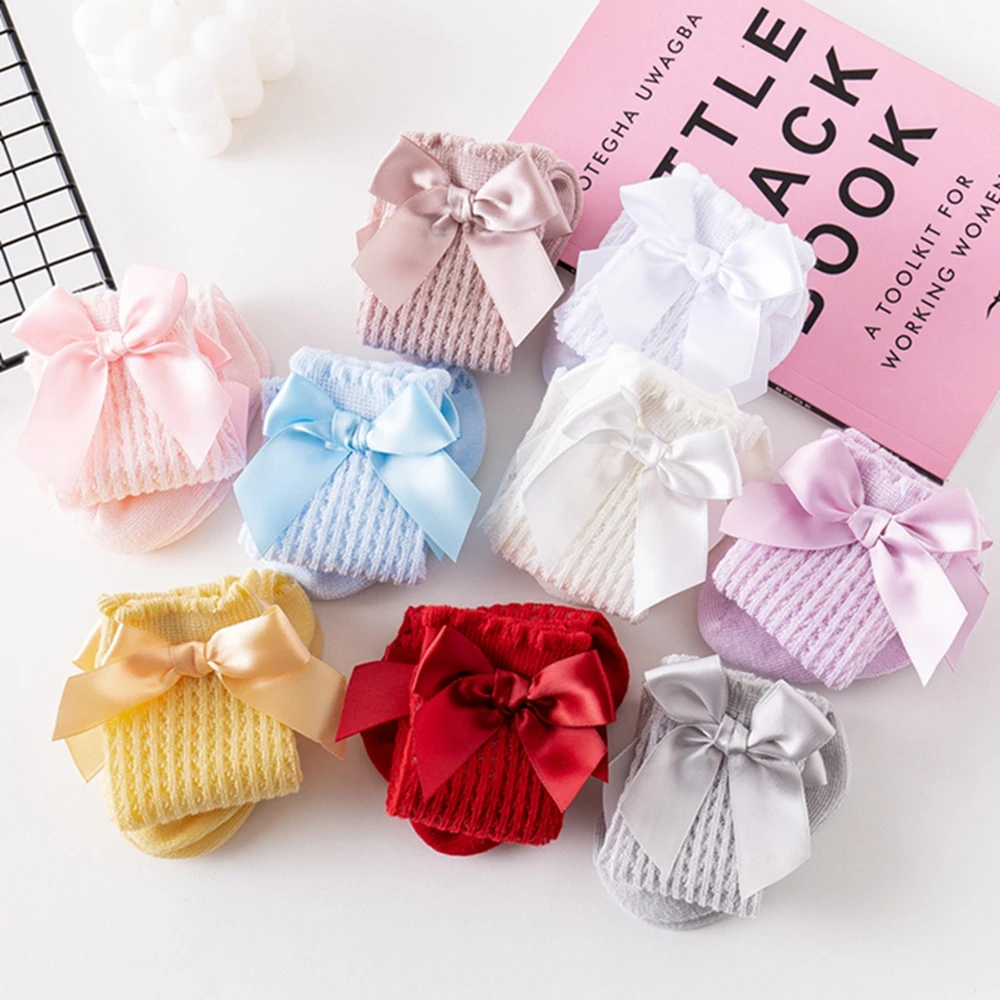 Summer Baby Girls Socks Toddlers Bow Long Sock Kids Knee High Soft Cotton Mesh Spanish Style Children 0-2 Years Breathable Socks