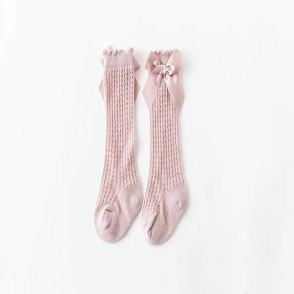 Summer Baby Girls Socks Toddlers Bow Long Sock Kids Knee High Soft Cotton Mesh Spanish Style Children 0-2 Years Breathable Socks