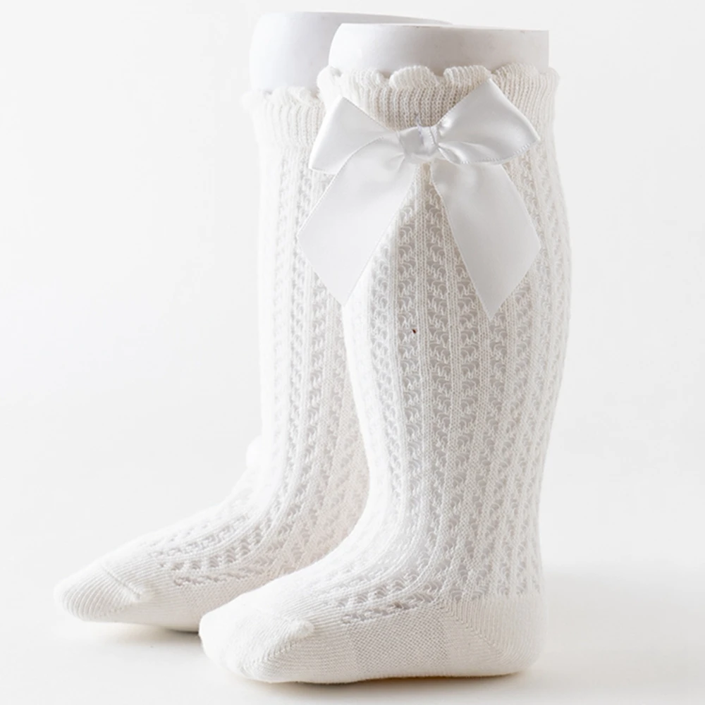 Summer Baby Girls Socks Toddlers Bow Long Sock Kids Knee High Soft Cotton Mesh Spanish Style Children 0-2 Years Breathable Socks
