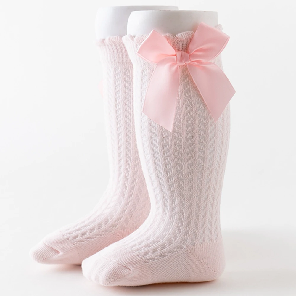 Summer Baby Girls Socks Toddlers Bow Long Sock Kids Knee High Soft Cotton Mesh Spanish Style Children 0-2 Years Breathable Socks