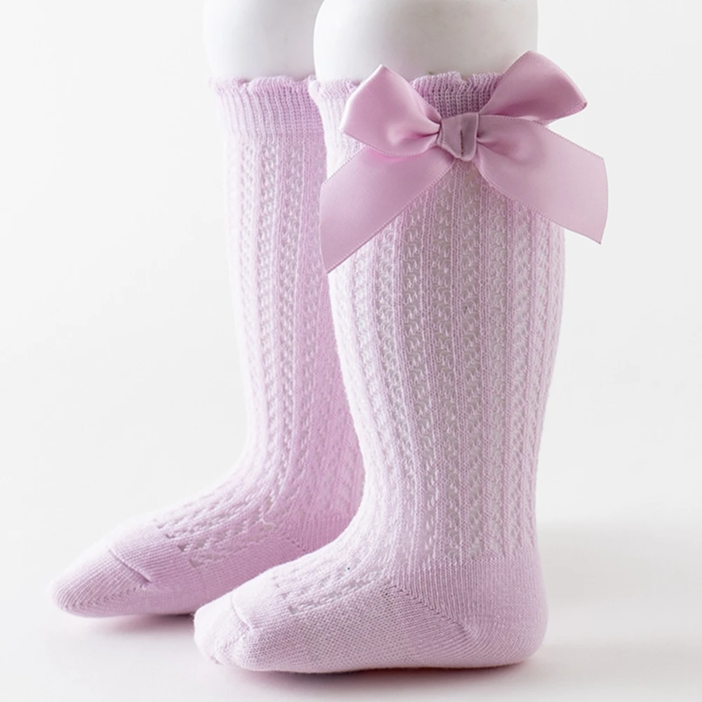 Summer Baby Girls Socks Toddlers Bow Long Sock Kids Knee High Soft Cotton Mesh Spanish Style Children 0-2 Years Breathable Socks