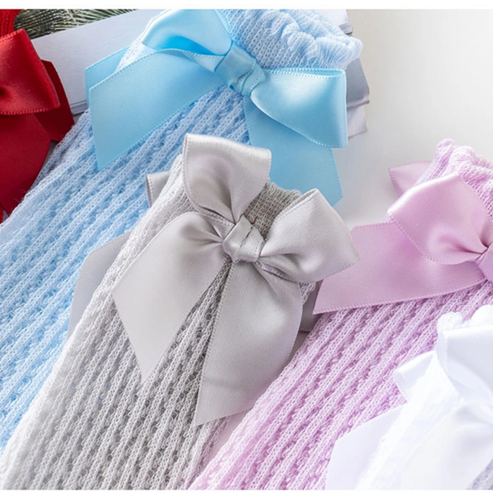 Summer Baby Girls Socks Toddlers Bow Long Sock Kids Knee High Soft Cotton Mesh Spanish Style Children 0-2 Years Breathable Socks