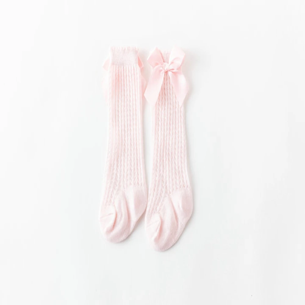 Summer Baby Girls Socks Toddlers Bow Long Sock Kids Knee High Soft Cotton Mesh Spanish Style Children 0-2 Years Breathable Socks