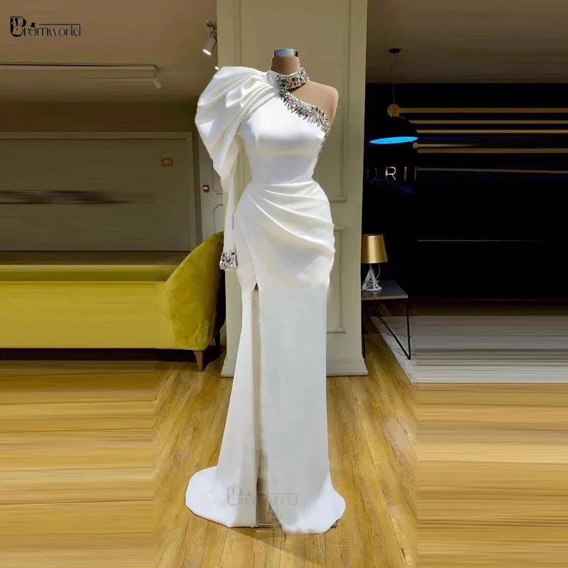 Customized Evening Prom Dresses Mermaid Long 2026 Vestidos De Fiesta Sexy Slit One Shoulder Crystal Dubai Arabic Formal Dress