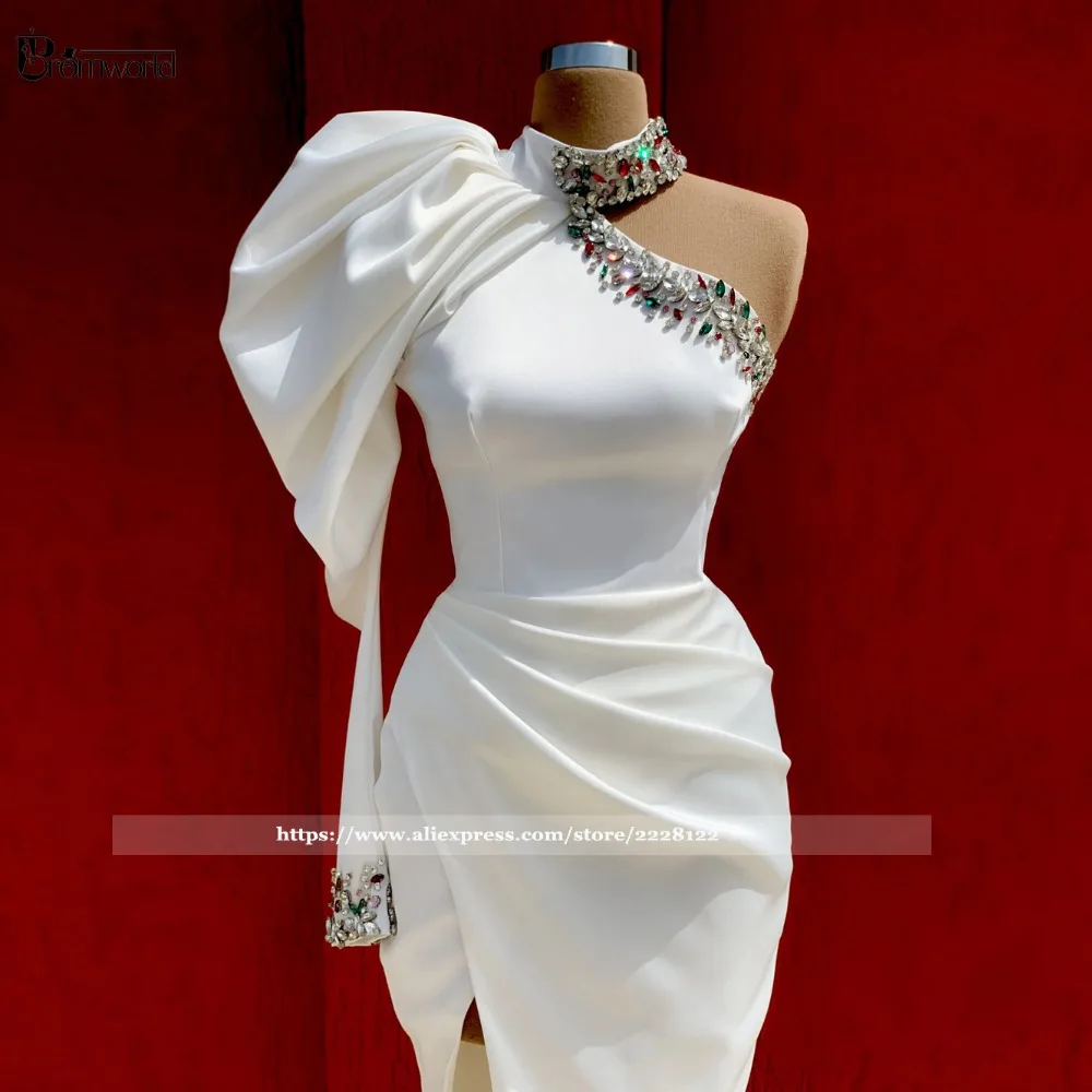 Customized Evening Prom Dresses Mermaid Long 2026 Vestidos De Fiesta Sexy Slit One Shoulder Crystal Dubai Arabic Formal Dress