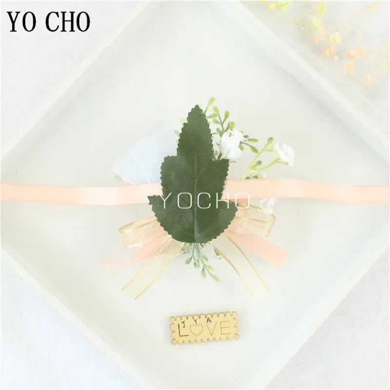 Wedding Groom Boutonniere Bride Bridesmaid Women Hand Wrist Flower Silk Rose Boutonniere Buttonhole for Marriage Party Flower