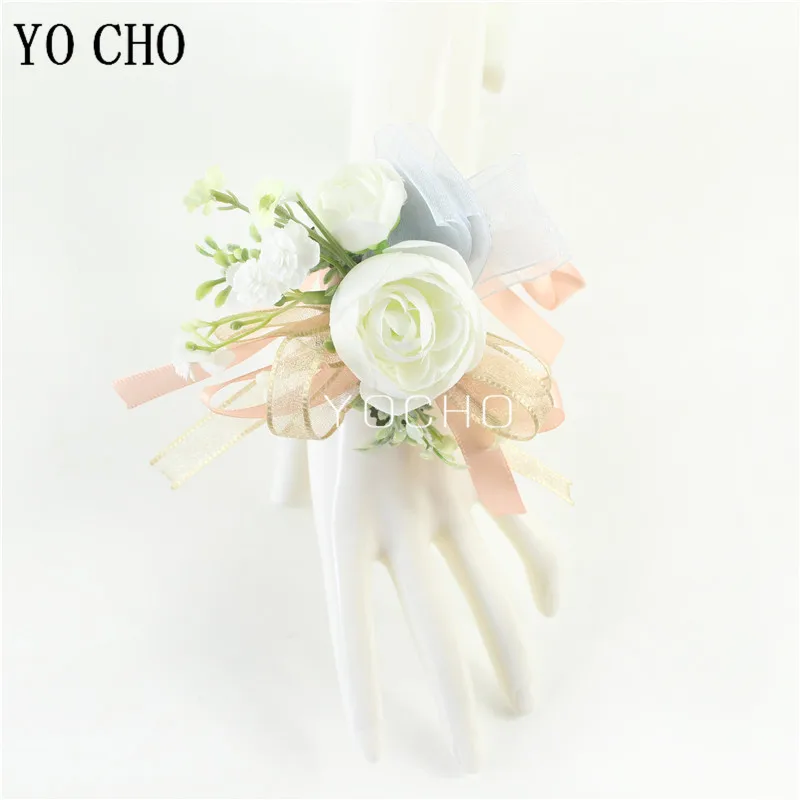 Wedding Groom Boutonniere Bride Bridesmaid Women Hand Wrist Flower Silk Rose Boutonniere Buttonhole for Marriage Party Flower