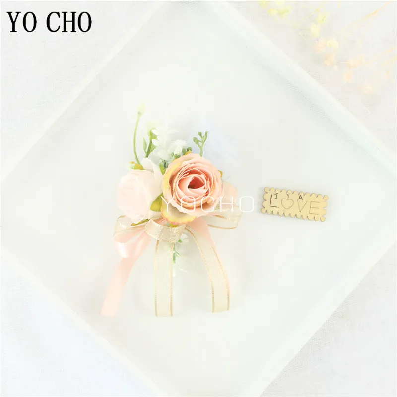 Wedding Groom Boutonniere Bride Bridesmaid Women Hand Wrist Flower Silk Rose Boutonniere Buttonhole for Marriage Party Flower
