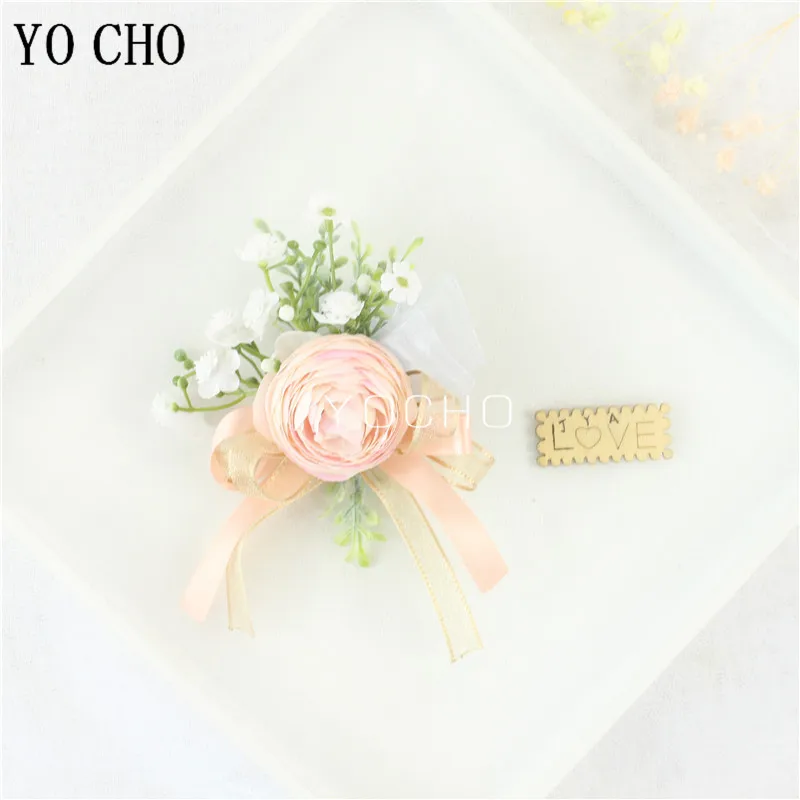 Wedding Groom Boutonniere Bride Bridesmaid Women Hand Wrist Flower Silk Rose Boutonniere Buttonhole for Marriage Party Flower