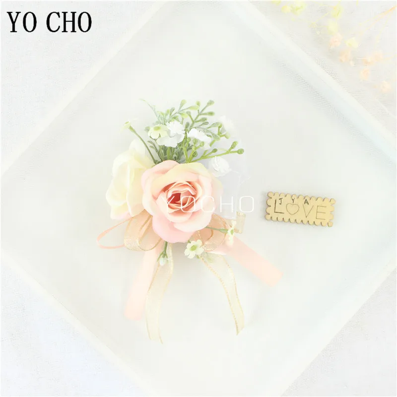 Wedding Groom Boutonniere Bride Bridesmaid Women Hand Wrist Flower Silk Rose Boutonniere Buttonhole for Marriage Party Flower