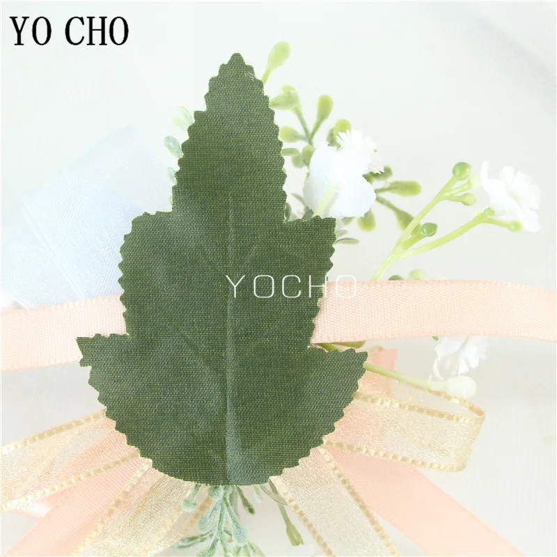 Wedding Groom Boutonniere Bride Bridesmaid Women Hand Wrist Flower Silk Rose Boutonniere Buttonhole for Marriage Party Flower