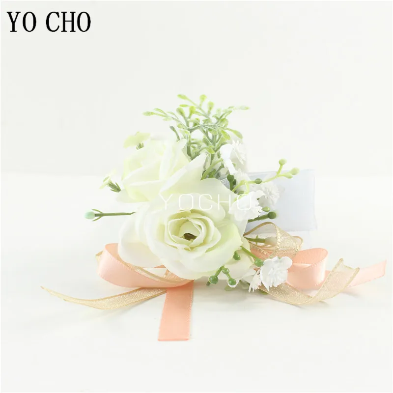 Wedding Groom Boutonniere Bride Bridesmaid Women Hand Wrist Flower Silk Rose Boutonniere Buttonhole for Marriage Party Flower