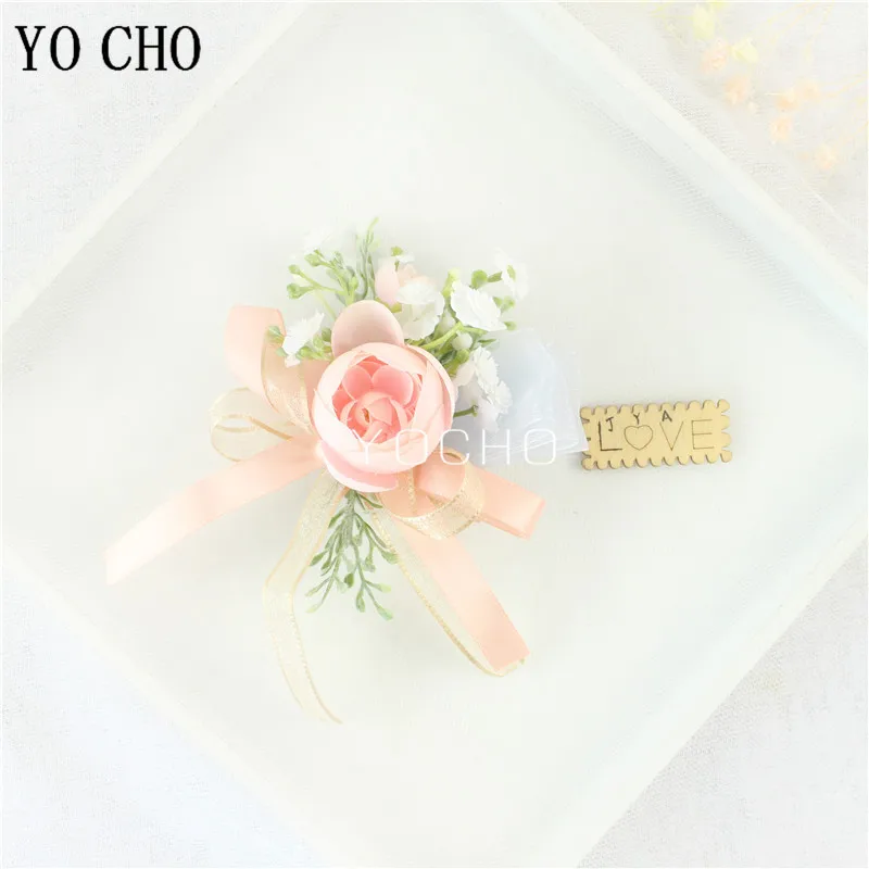 Wedding Groom Boutonniere Bride Bridesmaid Women Hand Wrist Flower Silk Rose Boutonniere Buttonhole for Marriage Party Flower