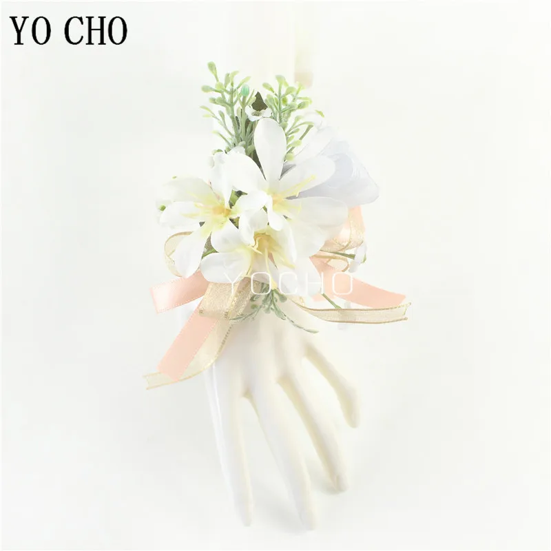 Wedding Groom Boutonniere Bride Bridesmaid Women Hand Wrist Flower Silk Rose Boutonniere Buttonhole for Marriage Party Flower