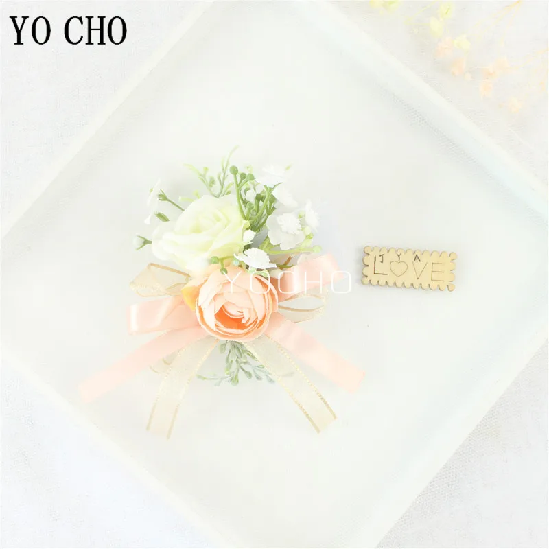 Wedding Groom Boutonniere Bride Bridesmaid Women Hand Wrist Flower Silk Rose Boutonniere Buttonhole for Marriage Party Flower