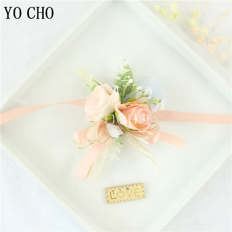 Wedding Groom Boutonniere Bride Bridesmaid Women Hand Wrist Flower Silk Rose Boutonniere Buttonhole for Marriage Party Flower