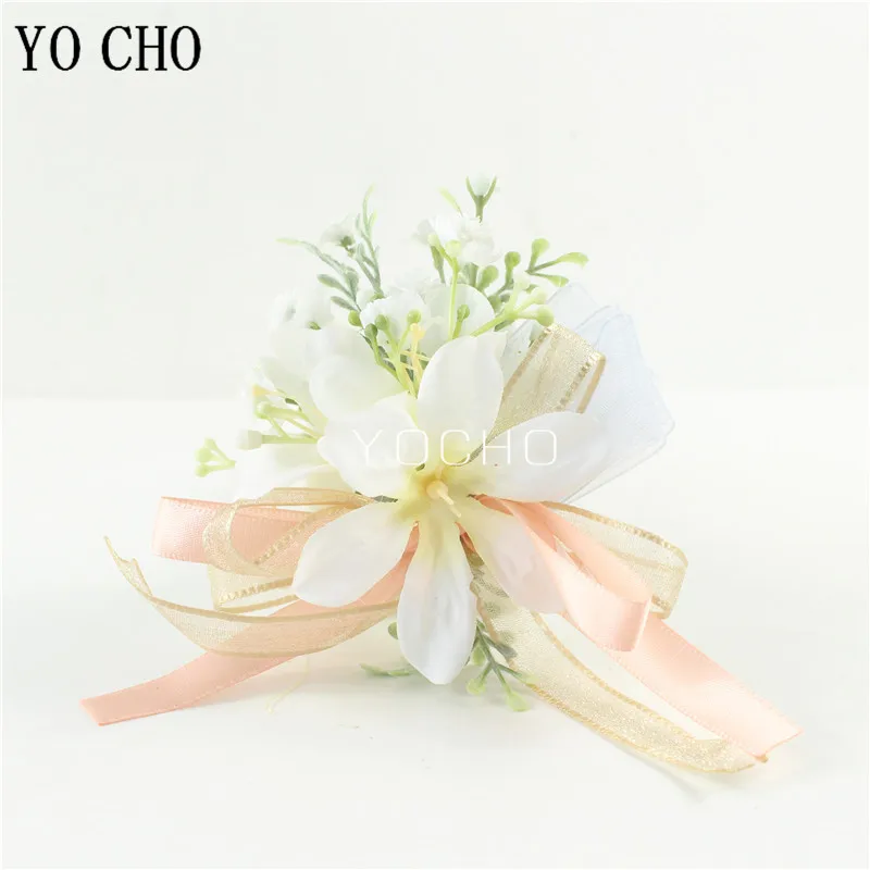 Wedding Groom Boutonniere Bride Bridesmaid Women Hand Wrist Flower Silk Rose Boutonniere Buttonhole for Marriage Party Flower