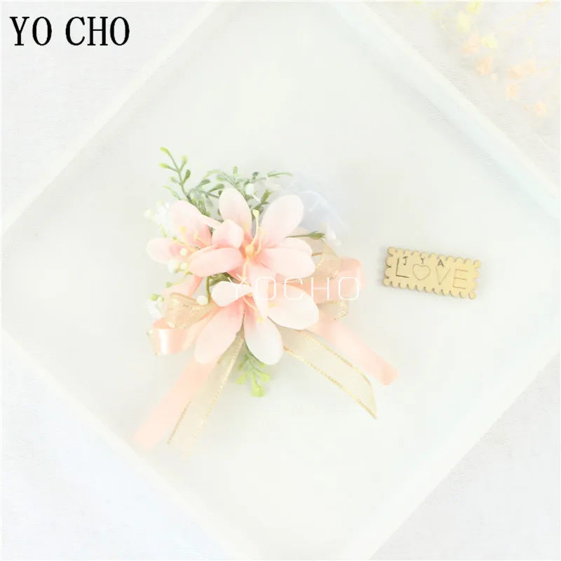 Wedding Groom Boutonniere Bride Bridesmaid Women Hand Wrist Flower Silk Rose Boutonniere Buttonhole for Marriage Party Flower