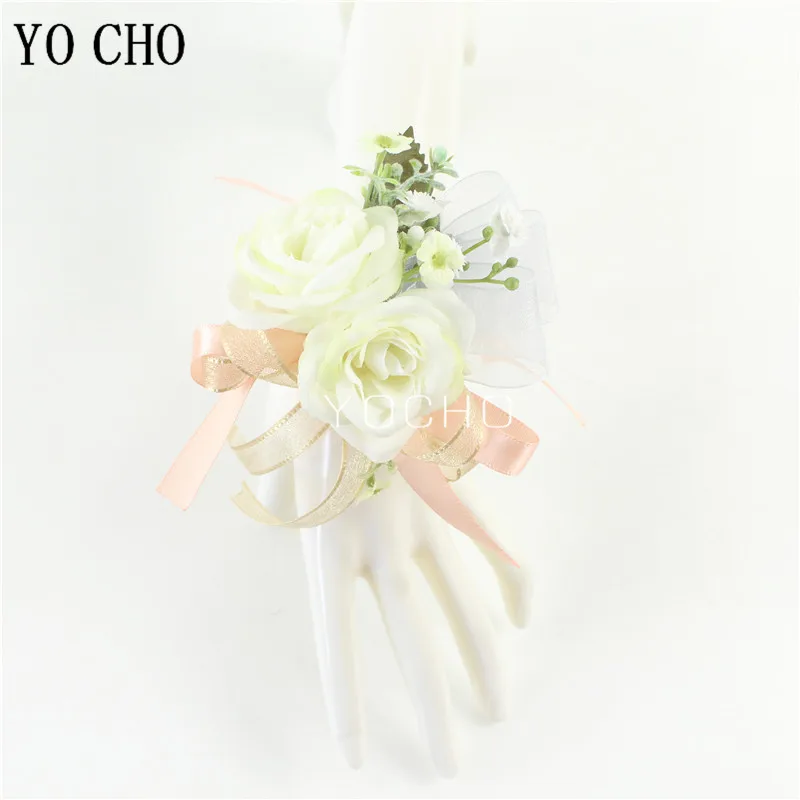 Wedding Groom Boutonniere Bride Bridesmaid Women Hand Wrist Flower Silk Rose Boutonniere Buttonhole for Marriage Party Flower