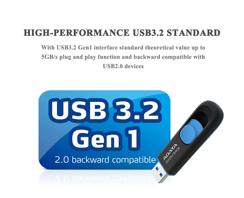 Original ADATA USB Pendrive UV128 USB 3.2 Memory Stick 128GB 32GB 64GB Flash Disk USB Stick Storage Disk Black Portable U Disk