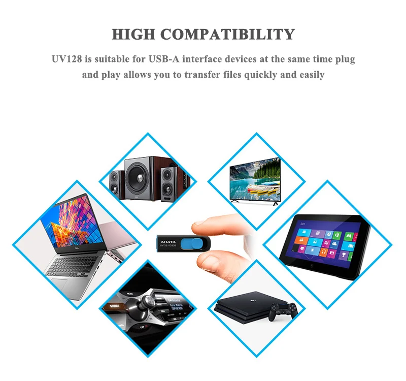 Original ADATA USB Pendrive UV128 USB 3.2 Memory Stick 128GB 32GB 64GB Flash Disk USB Stick Storage Disk Black Portable U Disk