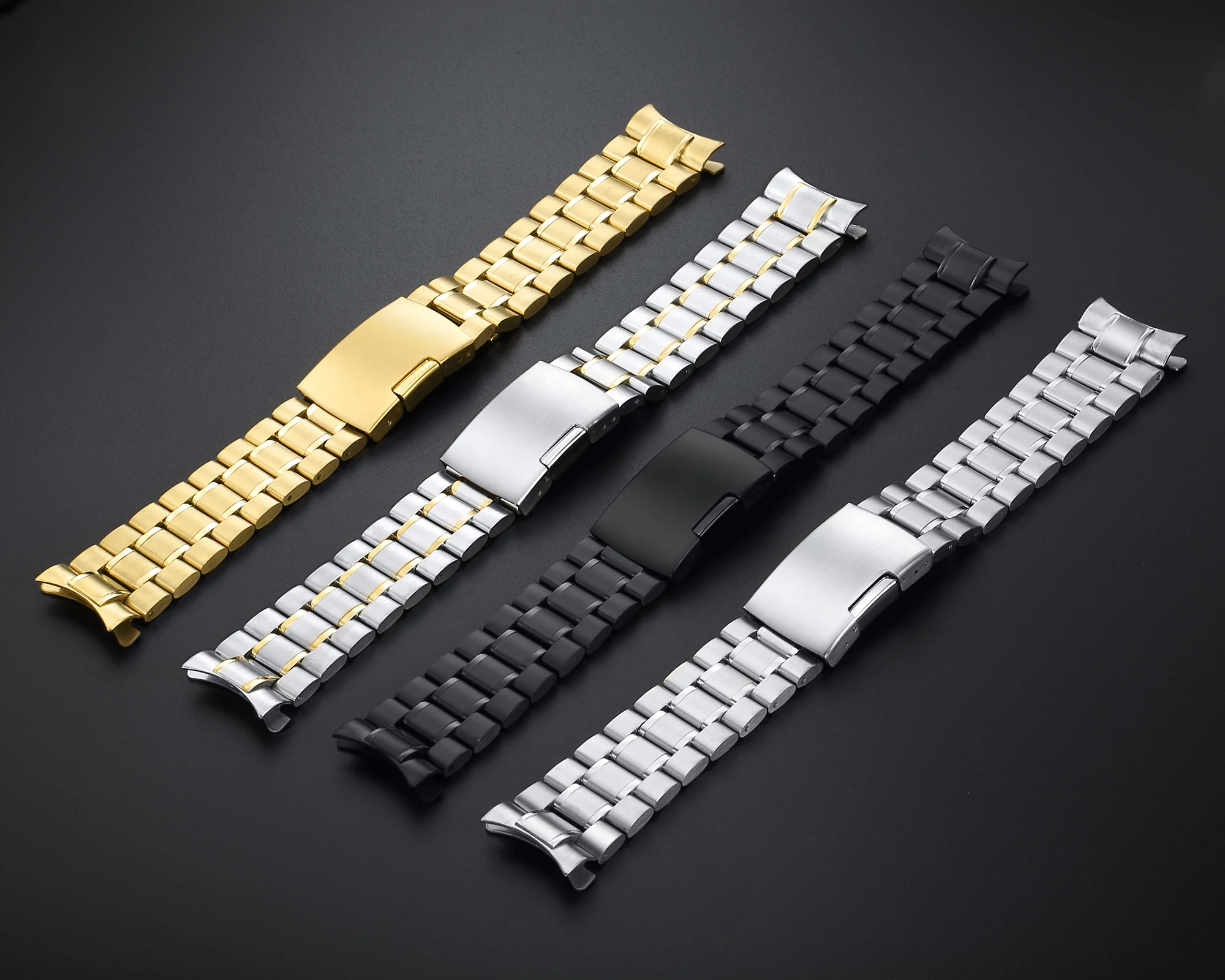 12 14 16 18 19 20 21 22 24mm High Quality Solid Stainless Steel Curved End Watch Strap Wrist Band Bracelet Accessories With Tool