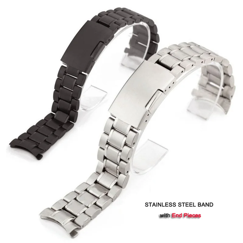 12 14 16 18 19 20 21 22 24mm High Quality Solid Stainless Steel Curved End Watch Strap Wrist Band Bracelet Accessories With Tool