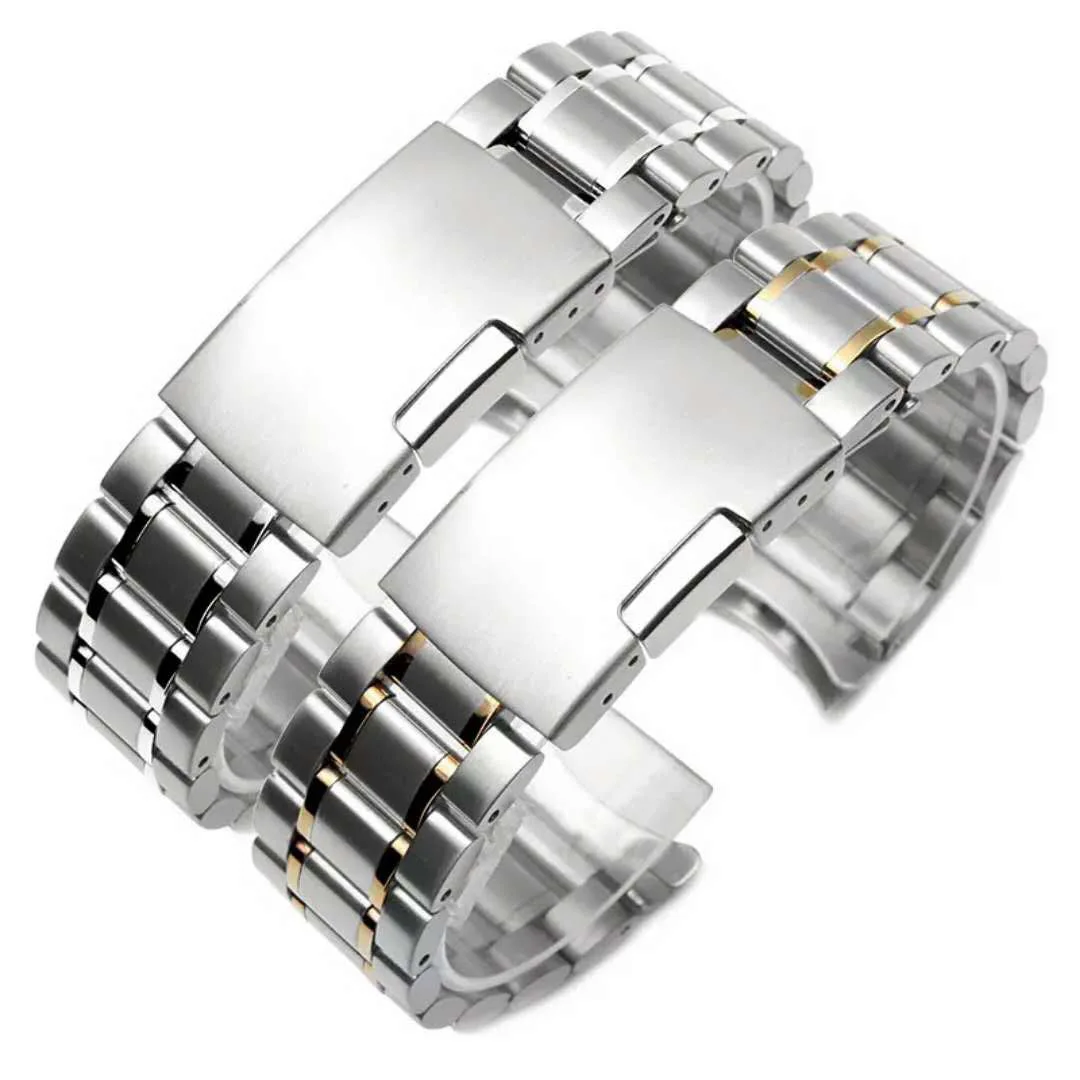 12 14 16 18 19 20 21 22 24mm High Quality Solid Stainless Steel Curved End Watch Strap Wrist Band Bracelet Accessories With Tool
