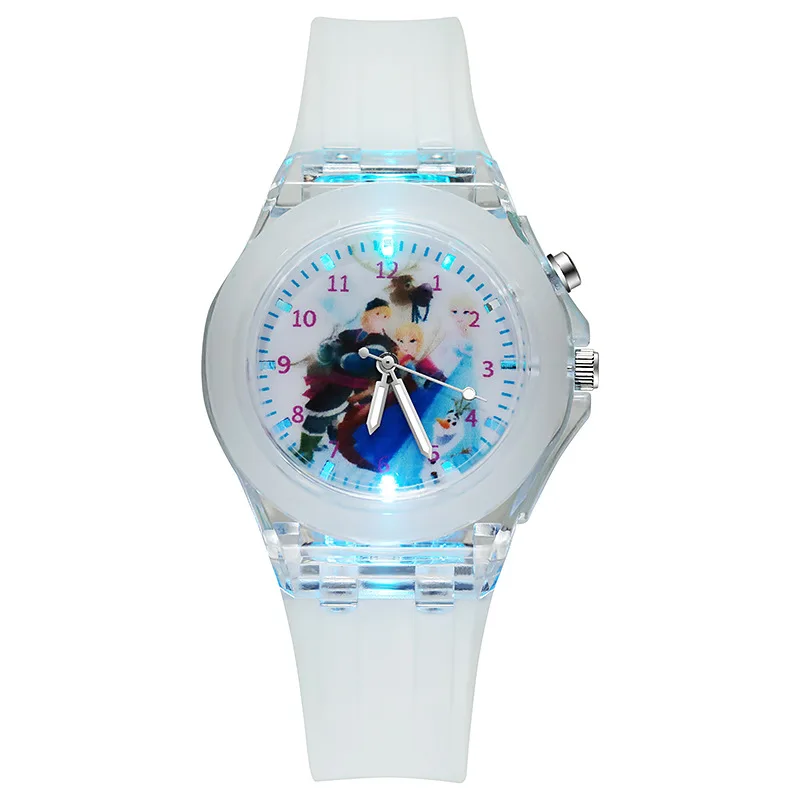 Disney Girls Kids Watches Children Watch Frozen Princess Aisha Sophia Luminous Student Colorful LED Light Women Lady Clock