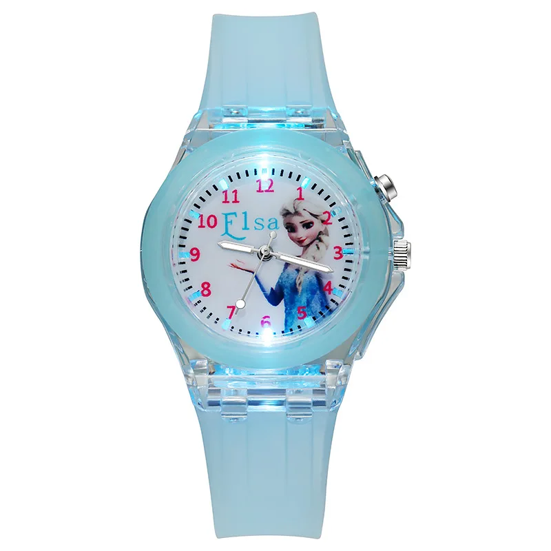 Disney Girls Kids Watches Children Watch Frozen Princess Aisha Sophia Luminous Student Colorful LED Light Women Lady Clock