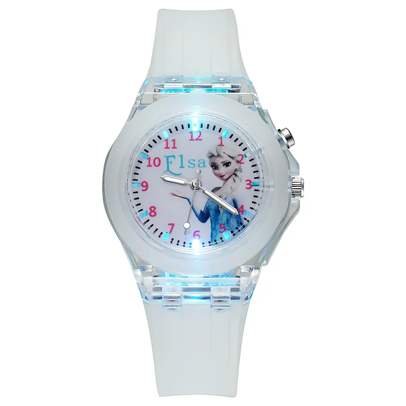 Disney Girls Kids Watches Children Watch Frozen Princess Aisha Sophia Luminous Student Colorful LED Light Women Lady Clock