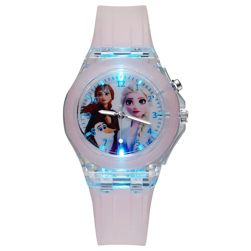 Disney Girls Kids Watches Children Watch Frozen Princess Aisha Sophia Luminous Student Colorful LED Light Women Lady Clock